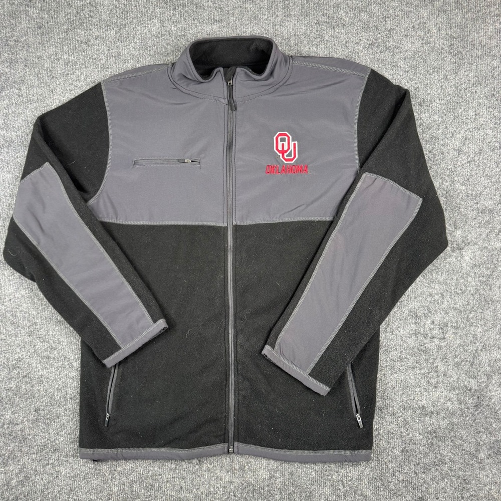 Colosseum Jacket Mens XL Black Grey Oklahoma Sooners Fleece Full Zip OU NCAA